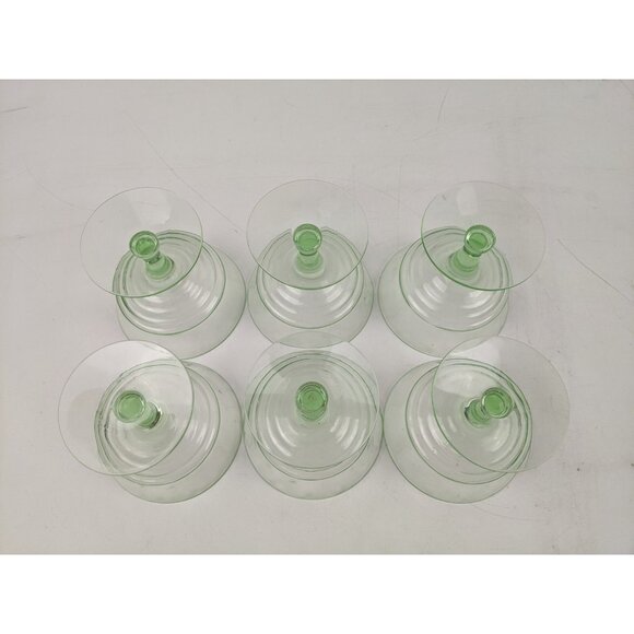 Uranium Green Depression Glass Footed Sherbert Cups 3.5" Set Of 6 - Picture 8 of 10